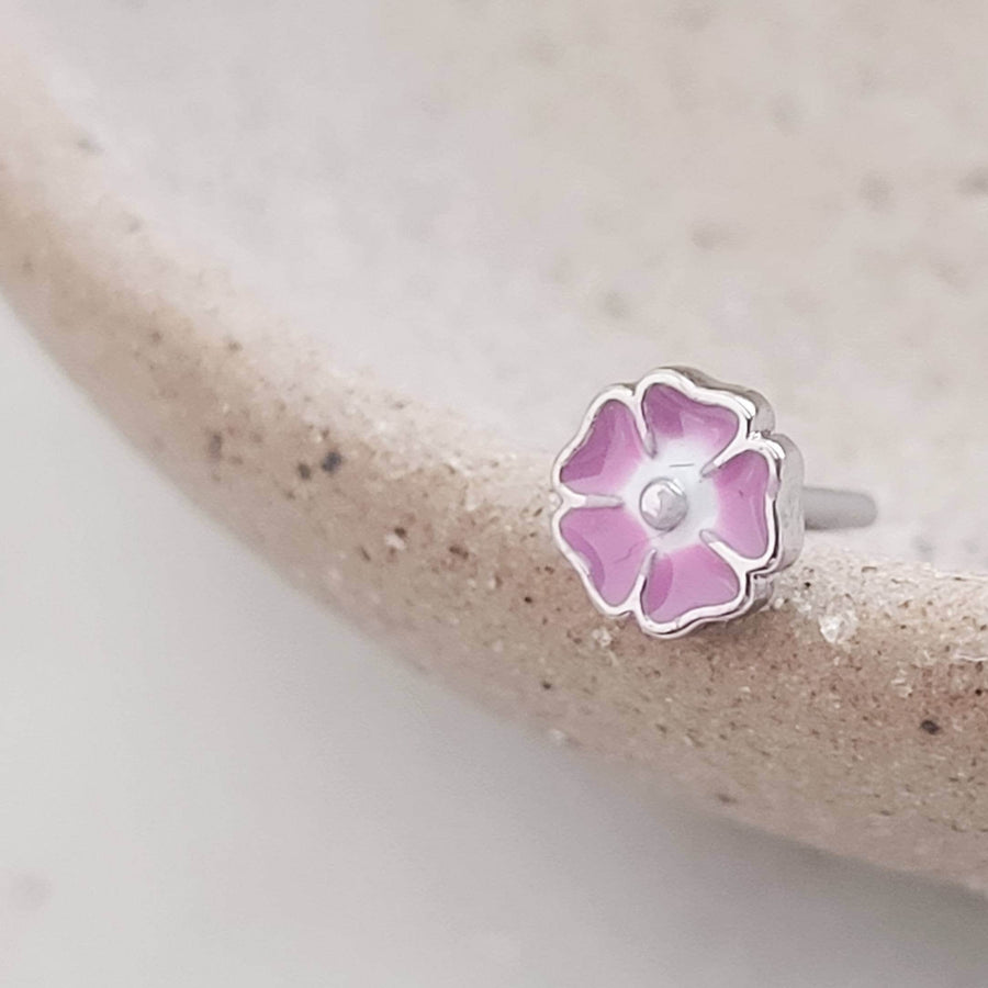 Poppy Nose Stud • Pretty Enameled Flower • Purple Flower Nose Jewelry • 20 Gauge Surgical Steel • Floral Nose Ring • L Bend