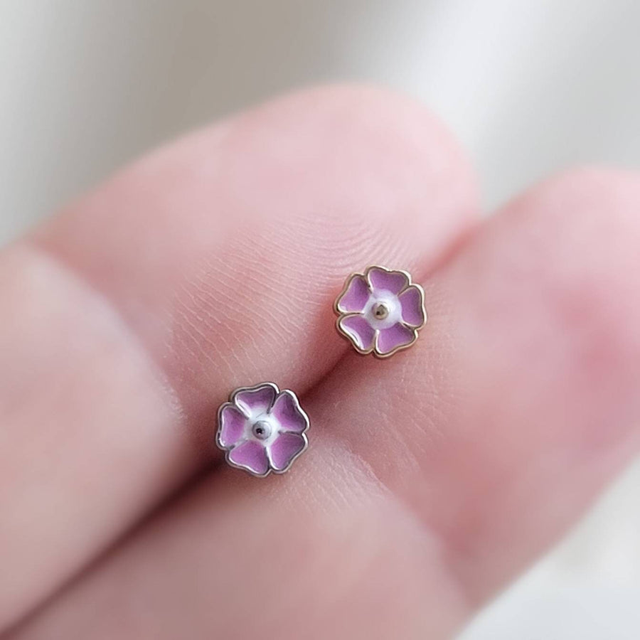 Poppy Nose Stud • Pretty Enameled Flower • Purple Flower Nose Jewelry • 20 Gauge Surgical Steel • Floral Nose Ring • L Bend