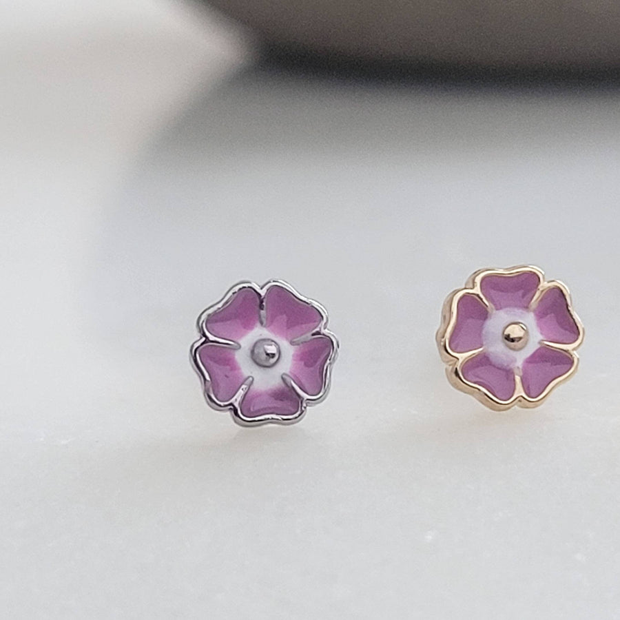 Poppy Nose Stud • Pretty Enameled Flower • Purple Flower Nose Jewelry • 20 Gauge Surgical Steel • Floral Nose Ring • L Bend