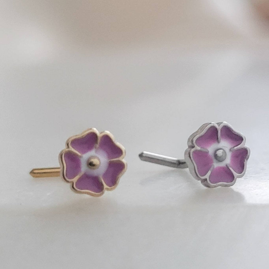 Poppy Nose Stud • Pretty Enameled Flower • Purple Flower Nose Jewelry • 20 Gauge Surgical Steel • Floral Nose Ring • L Bend