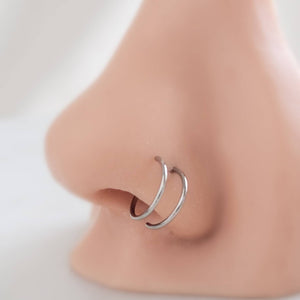 Double Nose Hoop • Spiral Nose Ring • 20 Gauge Surgical Steel • Double Twist • Double Piercing