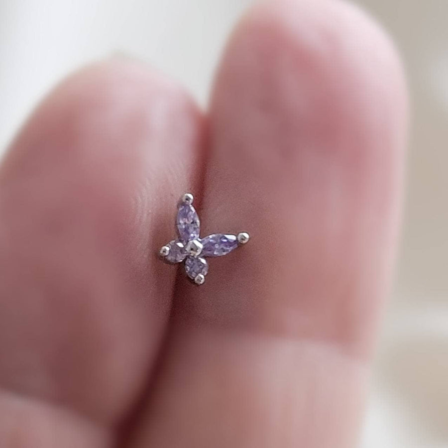 Butterfly Nose Stud • L Bend • 20 Gauge Surgical Steel • Nose Ring • Cubic Zirconia Butterfly • Nose Piercing