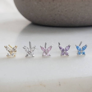 Butterfly Nose Stud • L Bend • 20 Gauge Surgical Steel • Nose Ring • Cubic Zirconia Butterfly • Nose Piercing