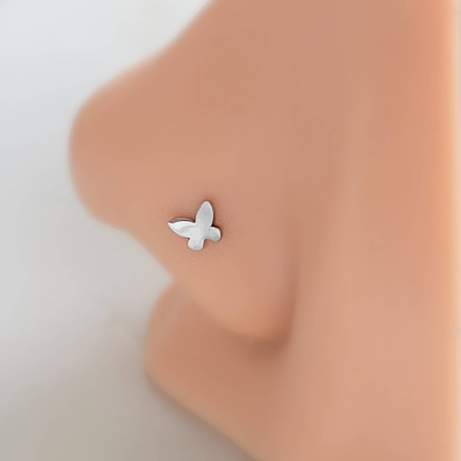 14K Gold Butterfly Nose Screw • 20 Gauge Nose Stud • Tiny Gold Butterfly • Dainty Nose Jewelry • Gift for Her • Nature Lover • Waterproof