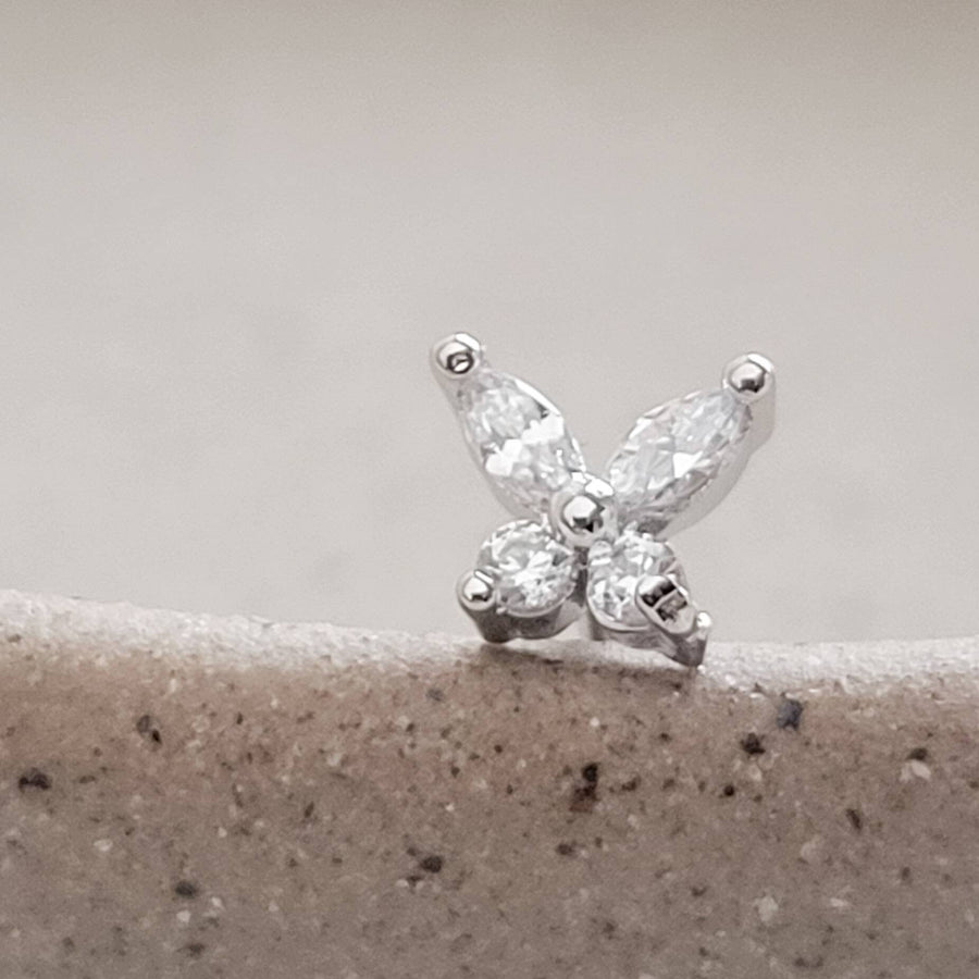 Butterfly Nose Stud • L Bend • 20 Gauge Surgical Steel • Nose Ring • Cubic Zirconia Butterfly • Nose Piercing