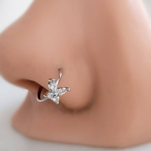 Butterfly Nose Hoop • 20 Gauge • Cubic Zirconia Butterfly Nose Ring • Nose Jewelry • Dainty Butterfly • Nose Piercing