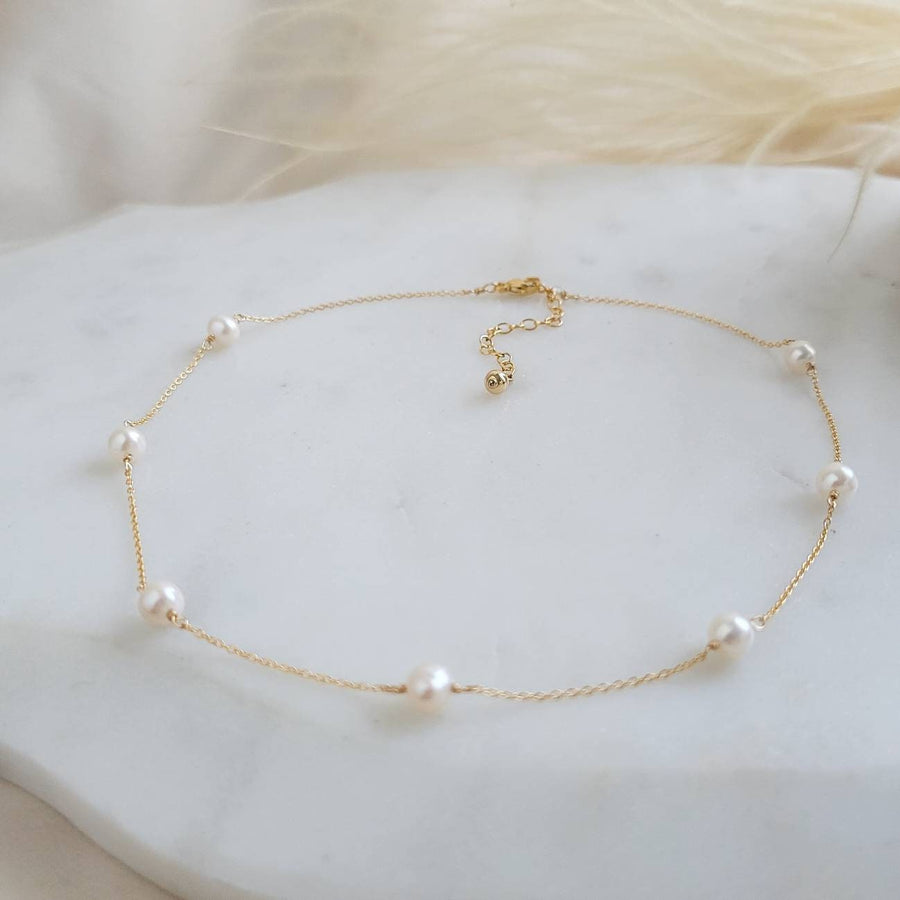 Pretty Pearl Choker • White Freshwater Pearls • Layering Choker • Wedding Jewelry • Thin Gold Chain • Dainty Necklace • Bridesmaid Gift