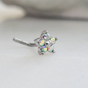 Sparkle Flower Nose Stud • L Bend Nose Stud • Diamond CZ Flower • Dainty Nose Jewelry • Waterproof • 20 Gauge