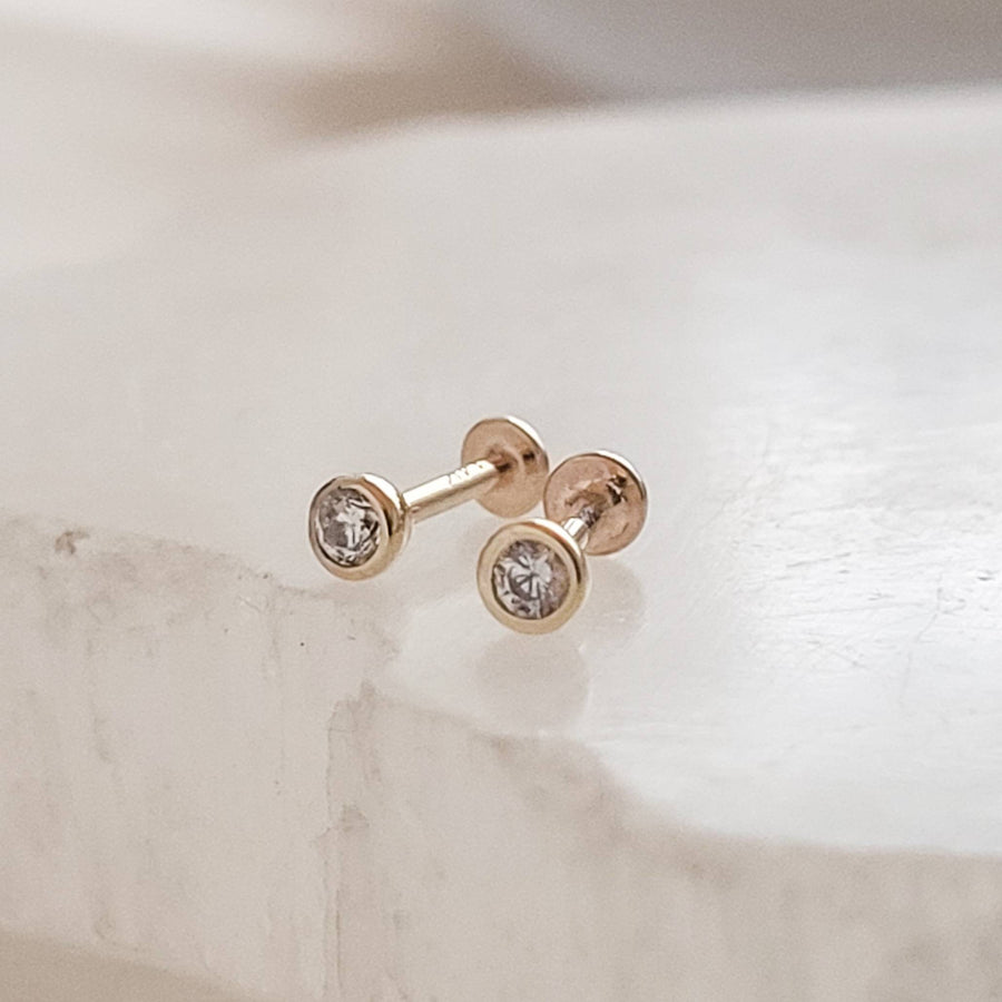 14 karat gold and cubic zirconia push in flat back studs