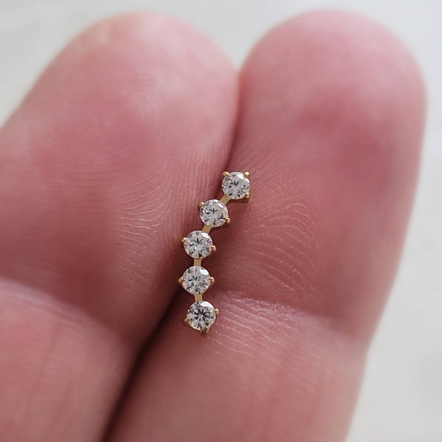 Diamond CZ Ear climber featuring 5 stones, made from implant grade titanium, 14k gold plated. Screw in flat back style for cartilage or lobe by Studio Blue on Etsy