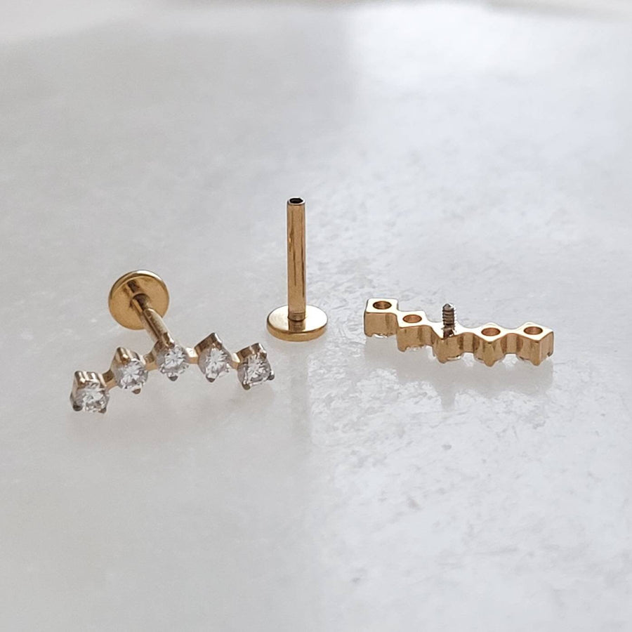 Diamond CZ Ear climber featuring 5 stones, made from implant grade titanium, 14k gold plated. Screw in flat back style for cartilage or lobe by Studio Blue on Etsy