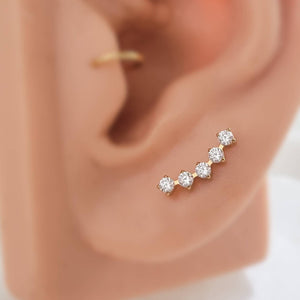 Diamond CZ Ear climber featuring 5 stones, made from implant grade titanium, 14k gold plated. Screw in flat back style for cartilage or lobe by Studio Blue on Etsy