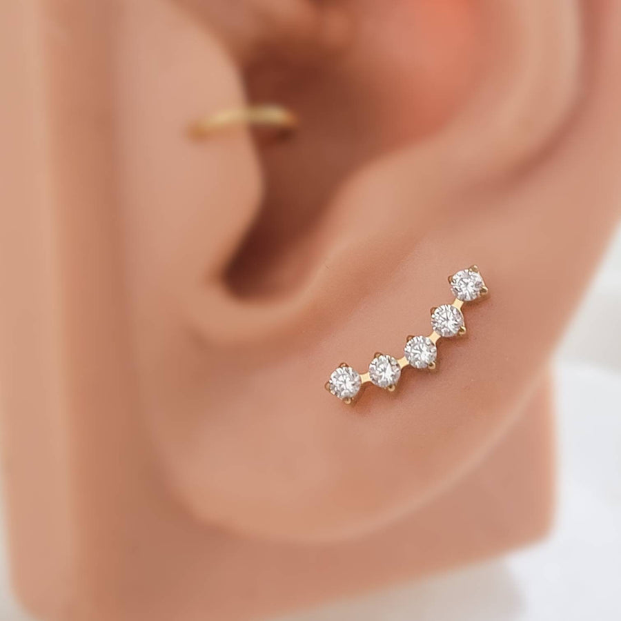 Diamond CZ Ear climber featuring 5 stones, made from implant grade titanium, 14k gold plated. Screw in flat back style for cartilage or lobe by Studio Blue on Etsy