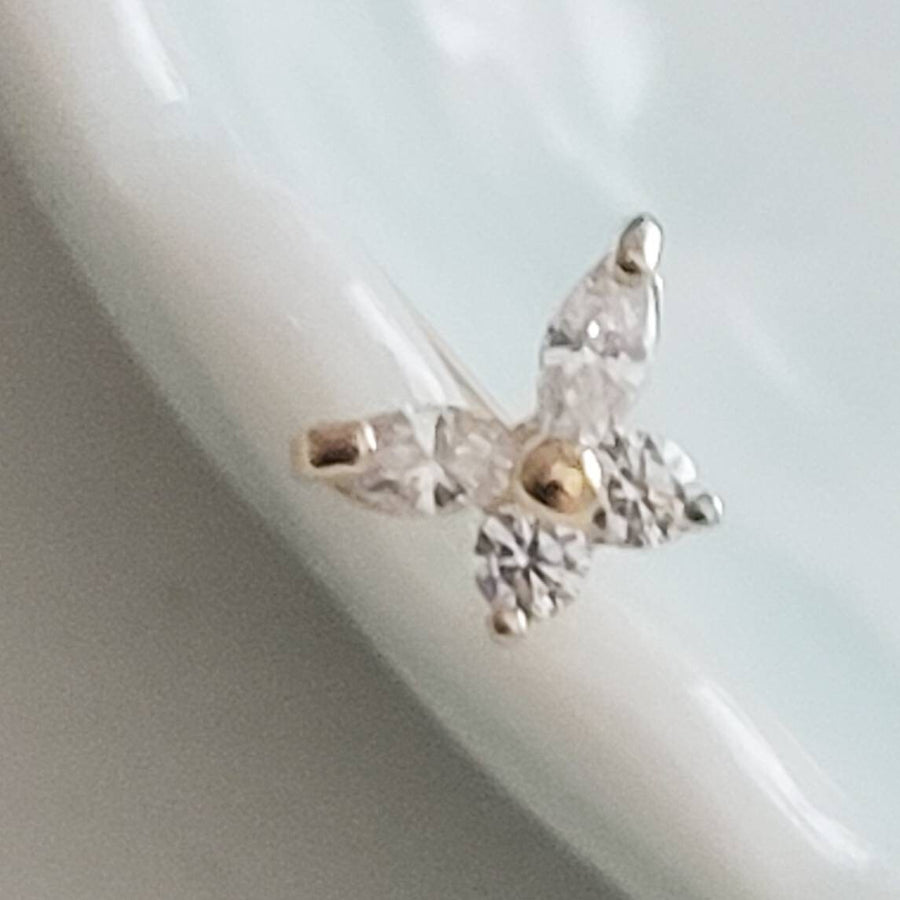 14K Gold & Cubic Zirconia Butterfly L-Bend Nose Stud - by Studio Blue