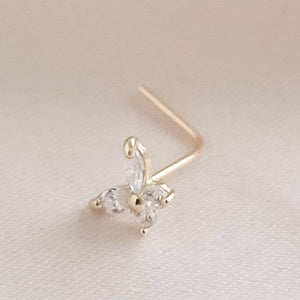 14K Gold & Cubic Zirconia Butterfly L-Bend Nose Stud - by Studio Blue