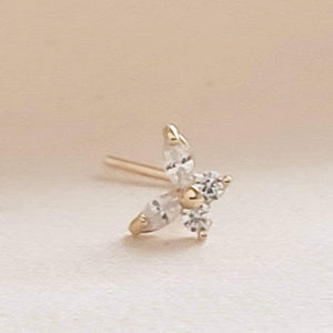 14K Gold & Cubic Zirconia Butterfly L-Bend Nose Stud - by Studio Blue