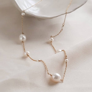 Multi white pearl station necklace in 14K Gold fill - By Studio Blue