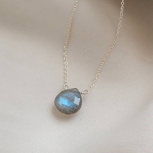 Sterling silver Flat Faceted teardrop Labradorite necklace - by Studio Blue