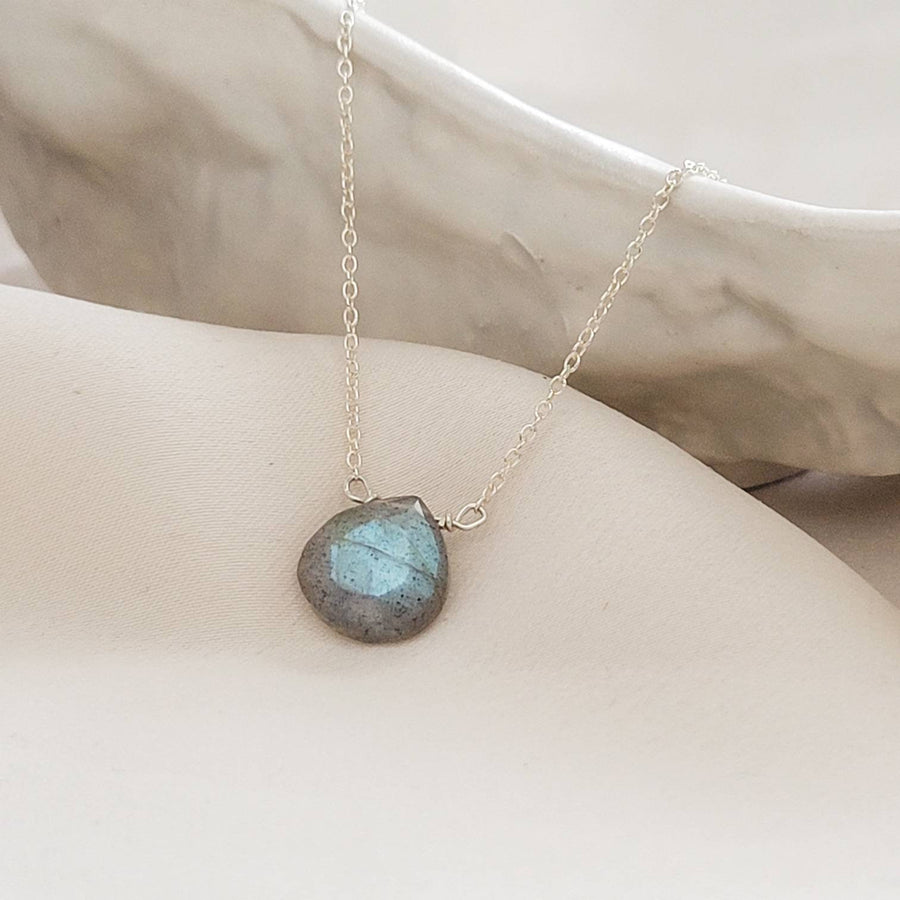 Sterling silver Flat Faceted teardrop Labradorite necklace - by Studio Blue