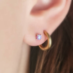 Cabochon Opal prong set in 14K fold Flat back studs. Screw in style, 18 gauge. For earlobe, monroe, nose, cartilage, tragus, conch piercings . Body Jewelry