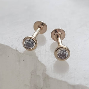 14 karat gold and cubic zirconia push in flat back studs