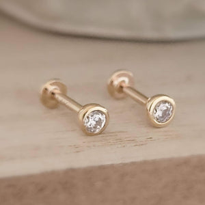 14 karat gold and cubic zirconia push in flat back studs