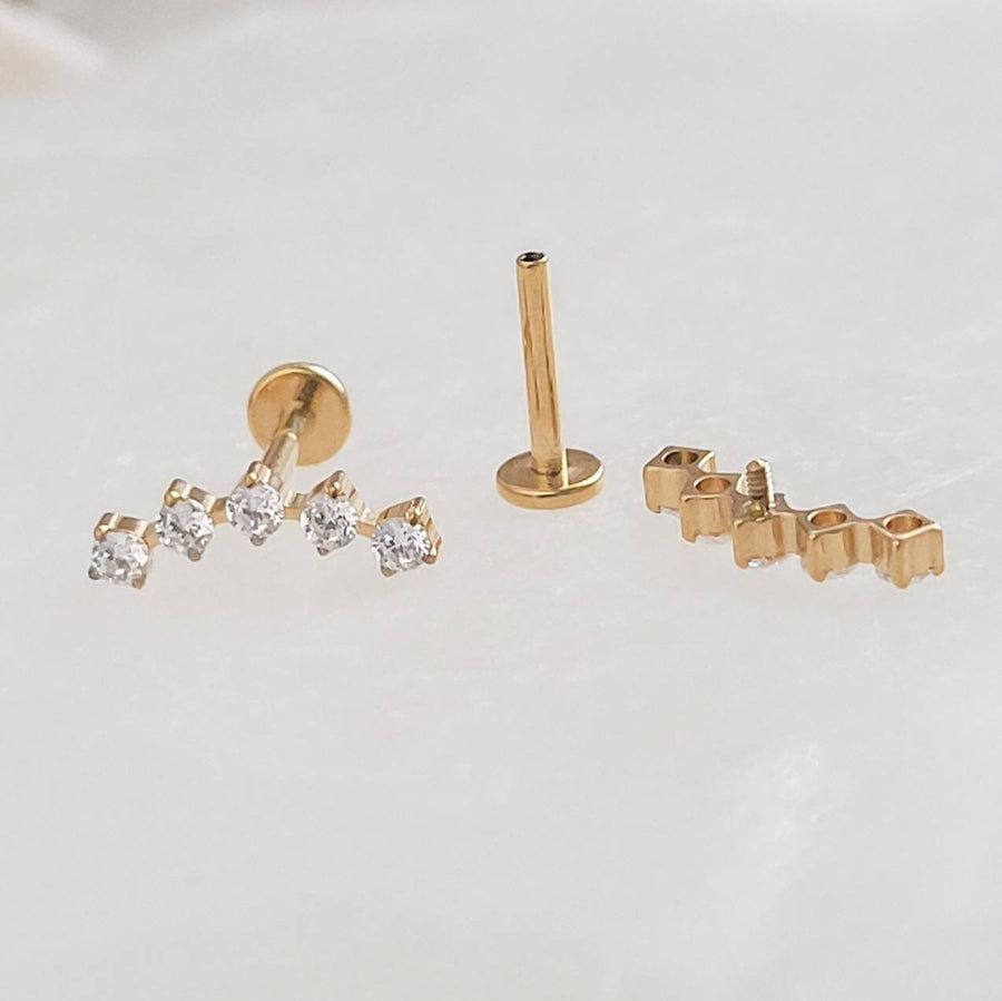 Diamond CZ Ear climber featuring 5 stones, made from implant grade titanium, 14k gold plated. Screw in flat back style for cartilage or lobe by Studio Blue on Etsy