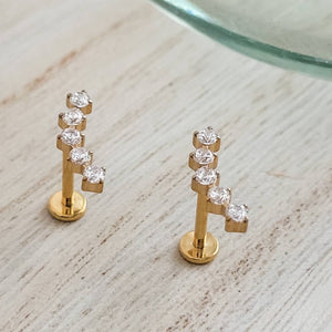 Diamond CZ Ear climber featuring 5 stones, made from implant grade titanium, 14k gold plated. Screw in flat back style for cartilage or lobe by Studio Blue on Etsy