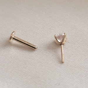 14 karat gold and Diamond CZ push in style flat back stud with front and back separated