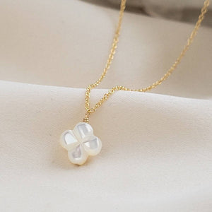 carved mother pearl four leaf clover, shamrock necklace