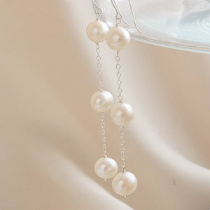 Long Pearl Drop Earrings • Freshwater Pearls • Bridal Jewelry • Wedding Earrings • White Pearl Dangle Earrings • Perfect Gift For The Bride