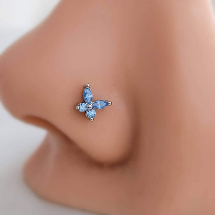 Butterfly Nose Stud • L Bend • 20 Gauge Surgical Steel • Nose Ring • Cubic Zirconia Butterfly • Nose Piercing