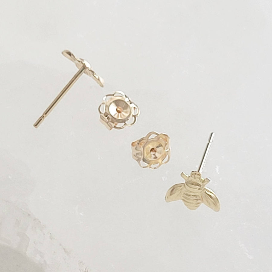 14k Gold Little Bee Studs • Dainty Bee Earrings • Bumble Bee Studs • 14 Karat Gold Bees • Little Bee Earring Studs • Delicate Bee Jewelry