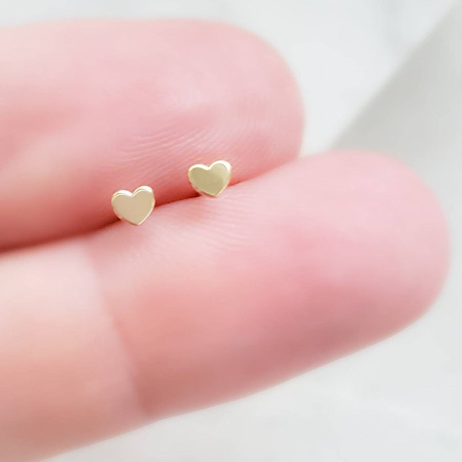 14K Gold Tiny Heart Studs • Tiny Gold Studs • Delicate Stud Earrings • Minimalist Earrings • Post Earrings • Dainty 14 karat Hearts