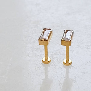 Cubic Zirconia Baguette Studs. Flat Back push in comfort fit. Sleep in earrings in Gold plated Titanium by Studio Blue on Etsy