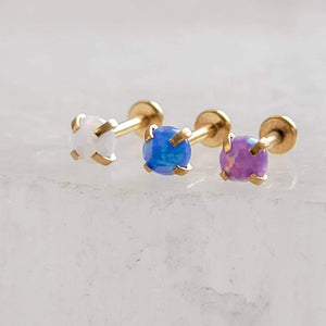 Opal flat-back studs. 14K gold plated 316L Surgical Steel, push-in style in purple, blue or white by Studio Blue on Etsy