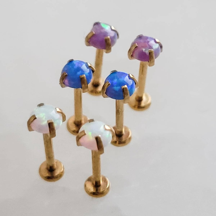 Opal flat back studs. 316L Surgical Steel or 14K gold plated, push in style in purple, blue or white by Studio Blue on Etsy