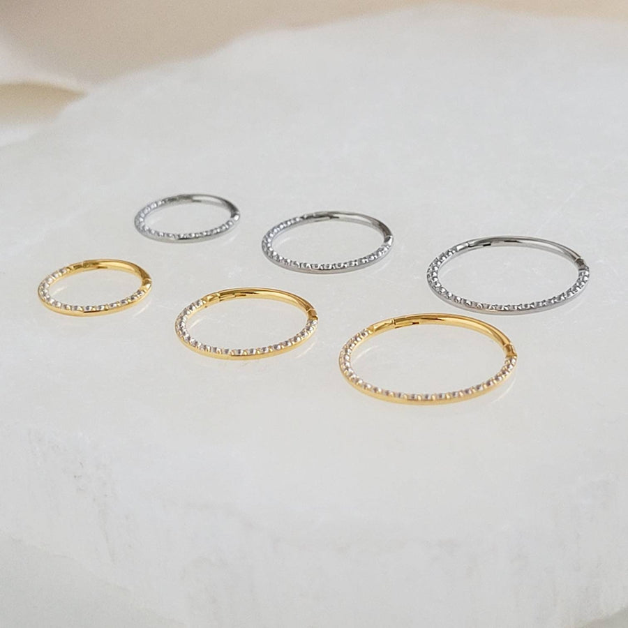 Micro pavé clicker hoop in 316L Surgical Steel or 14k Gold Plate. 18 gauge, front-facing conch, tragus or septum hoop available in 3 sizes by Studi Blue on Etsy