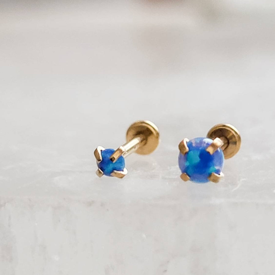 2mm & 3mm Blue opal flat back studs. 14k Gold plated 316L Surgical Steel, push in style by Studio Blue on Etsy