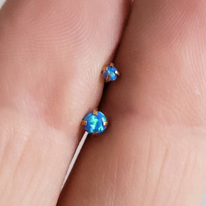 Opal flat back studs. 316L Surgical Steel or 14K gold plated, push in style in blue by Studio Blue on Etsy