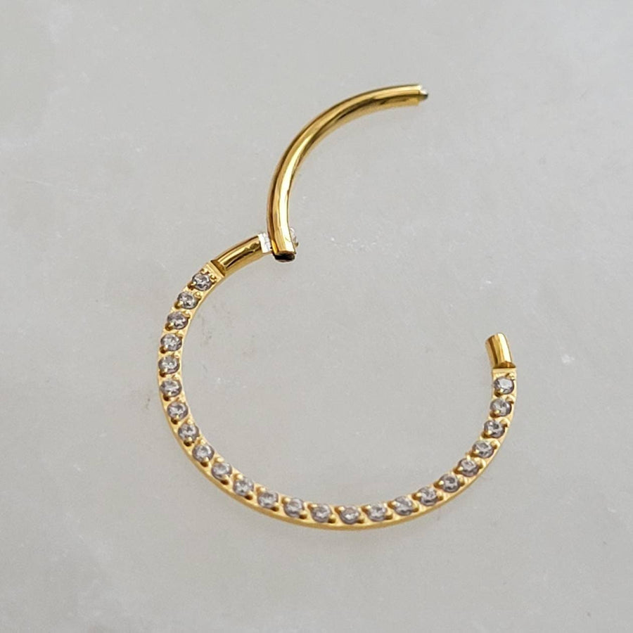 Micro pavé clicker hoop in 316L Surgical Steel or 14k Gold Plate. 18 gauge, front-facing conch, tragus or septum hoop available in 3 sizes by Studio Blue on Etsy