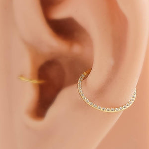 Micro pavé clicker hoop in 316L Surgical Steel or 14k Gold Plate. 18 gauge, front-facing conch, tragus or septum hoop available in 3 sizes by Studi Blue on Etsy