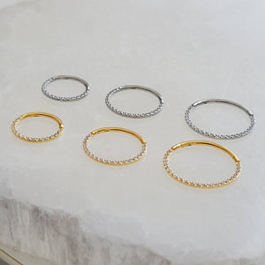 Micro pavé clicker hoop in 316L Surgical Steel or 14k Gold Plate. 18 gauge, front-facing conch, tragus or septum hoop available in 3 sizes by Studi Blue on Etsy