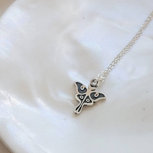 Tiny Luna Moth Necklace • Sterling Silver Moth Charm • Silver Luna Moth • Gift For Her • Dainty Layering Necklace