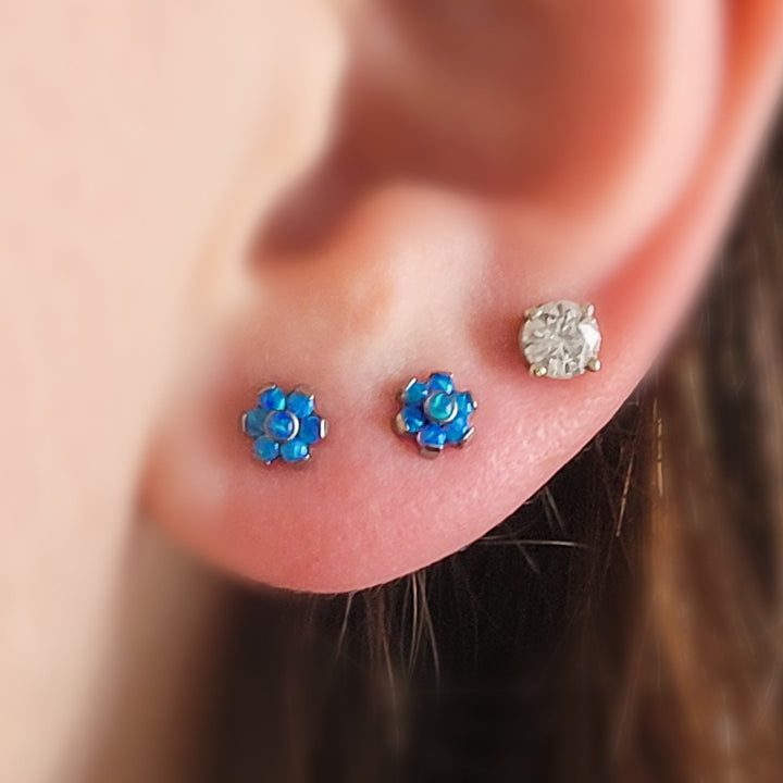 Dainty Opal Flower Flat Back Studs • Threadless Push in • Labret • Monroe • Cartilage • Titanium Body Jewelry • Comfort Studs • Nose