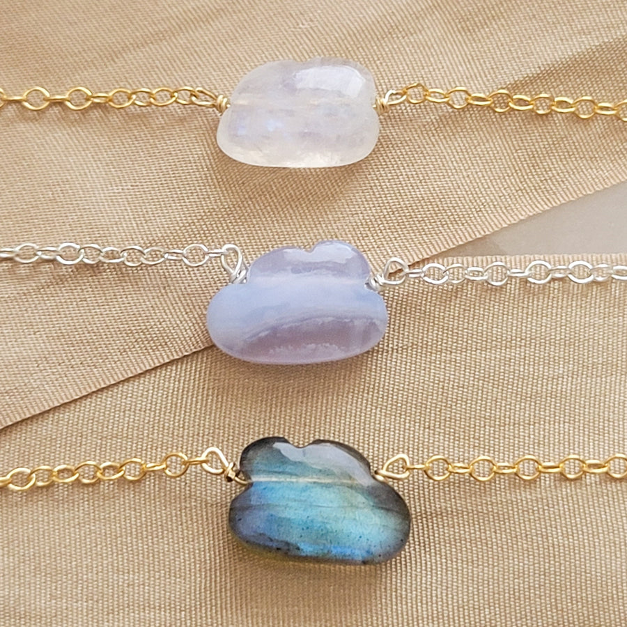 Gemstone Cloud Necklace, in Labradorite, Blue Lace Agate, or Rainbow Moonstone 14k gold fill or Sterling silver chain, by Studio Blue on Etsy