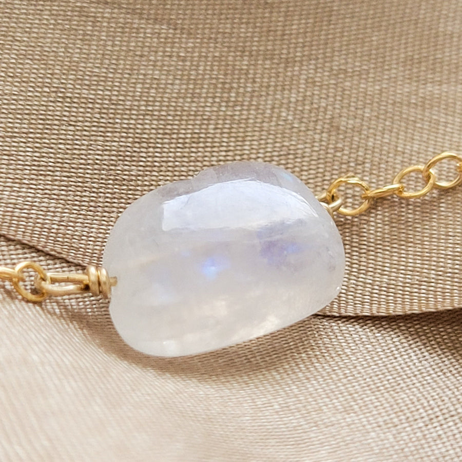 Gemstone Cloud Necklace, Rainbow Moonstone and 14k gold fill chain, by Studio Blue on Etsy