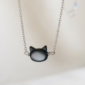 Kitty Cat Necklace • Dainty Black Cat Pendant • Hand Carved Mother of Pearl • Minimalist Cat Necklace • Gift for Cat Lover • Little Kitty