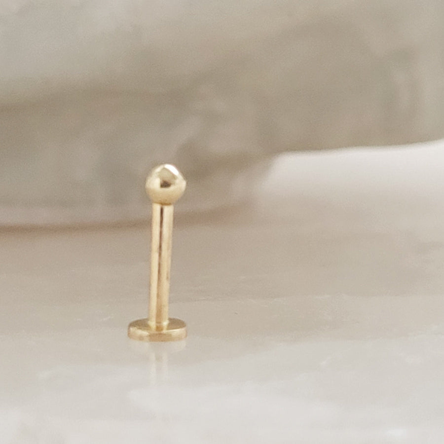 PSolid 14K Yellow Gold Ball studs. Flat back, push-in style. 18 gauge Labret. Monroe, cartilage, 3mm ball, by Studio Blue on Etsy