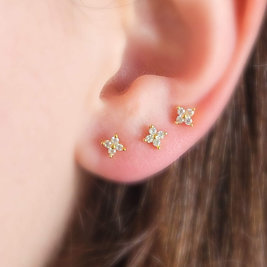 Tiny CZ Stars • Four CZ Studs Earrings • Gold Dainty Studs • Tiny Gold Studs • Minimalist Stud Earrings • Tiny Silver Earrings